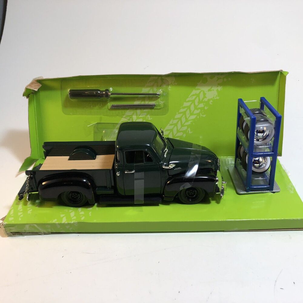 Jada Toys 1953 Chevrolet 3100 Lowrider Pickup w/ Tire Rack + Tools Black 1:24